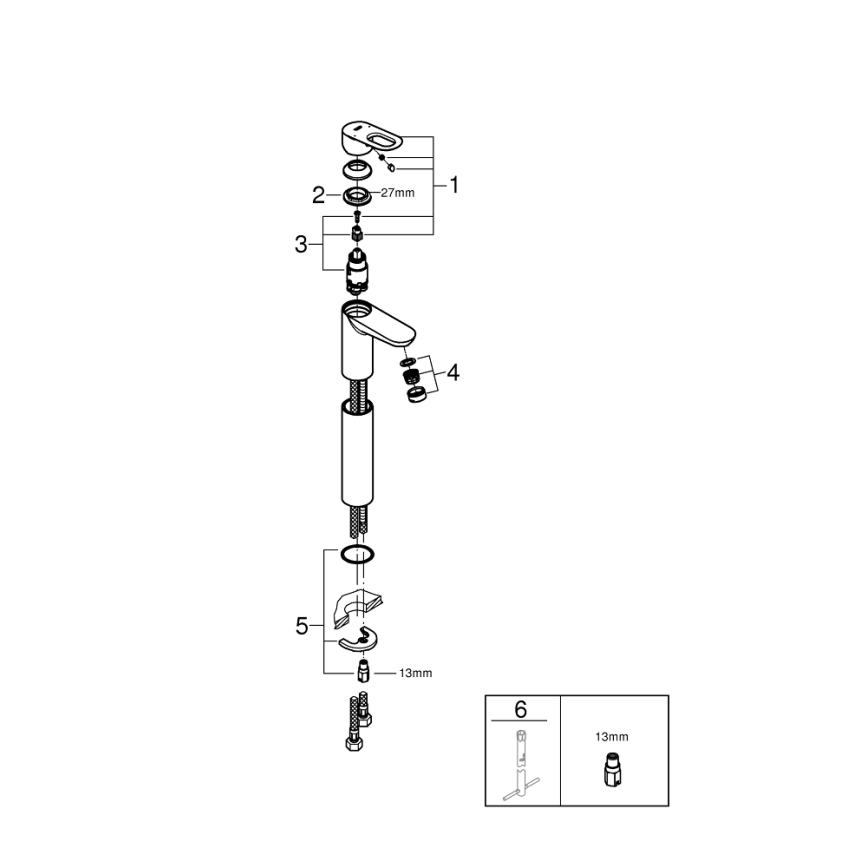 GROHE 23764000 - Tvättställsblandare BAULOOP DN 15 blank krom