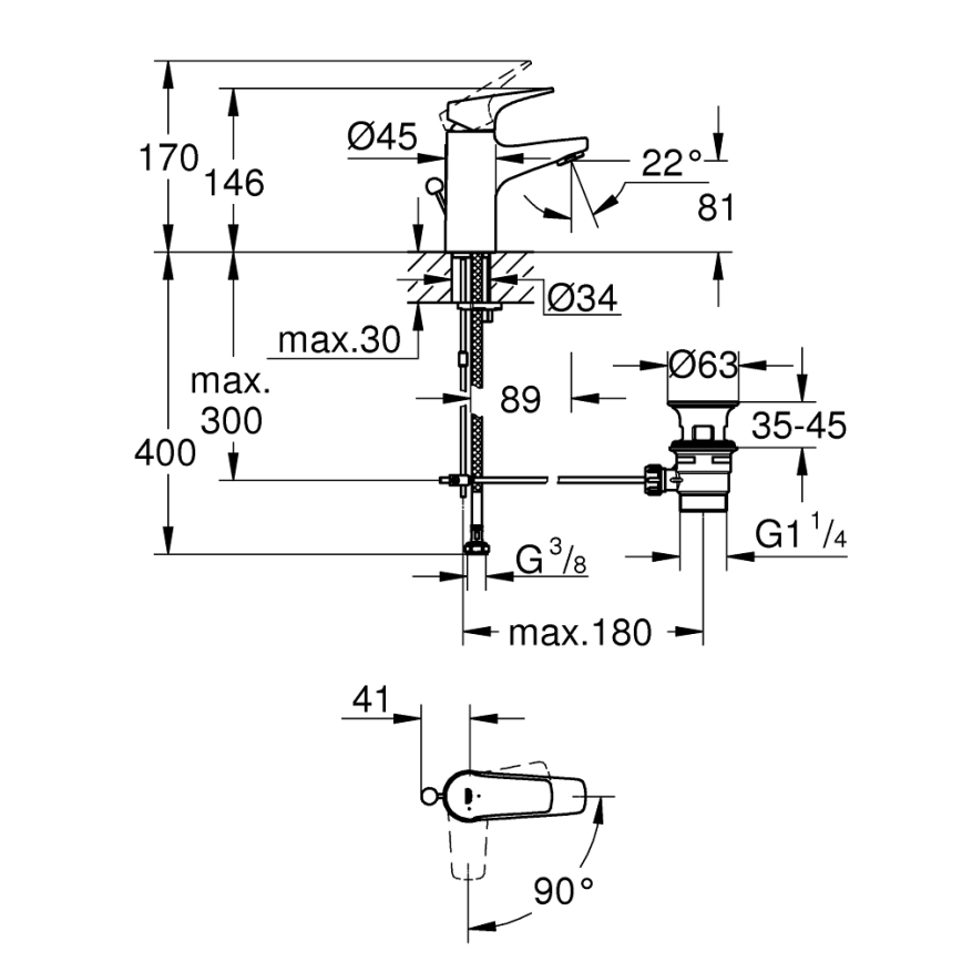 GROHE 23769000 - Tvättställsblandare START FLOW i blank krom