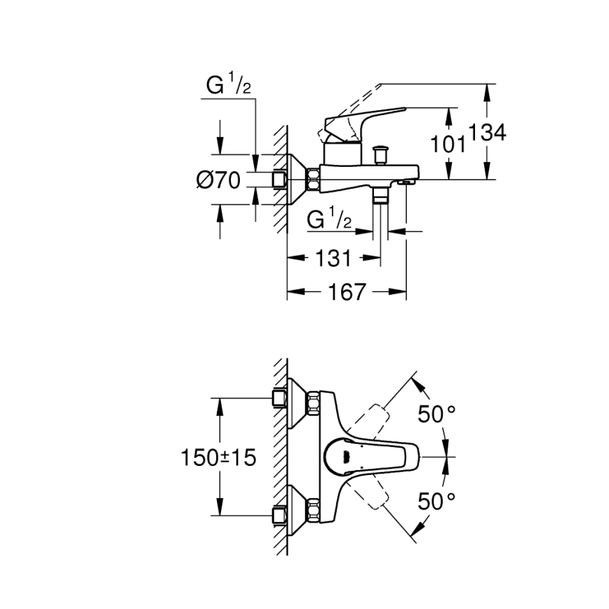 GROHE 23772000 - Badkarsblandare START FLOW 150 mm blank krom