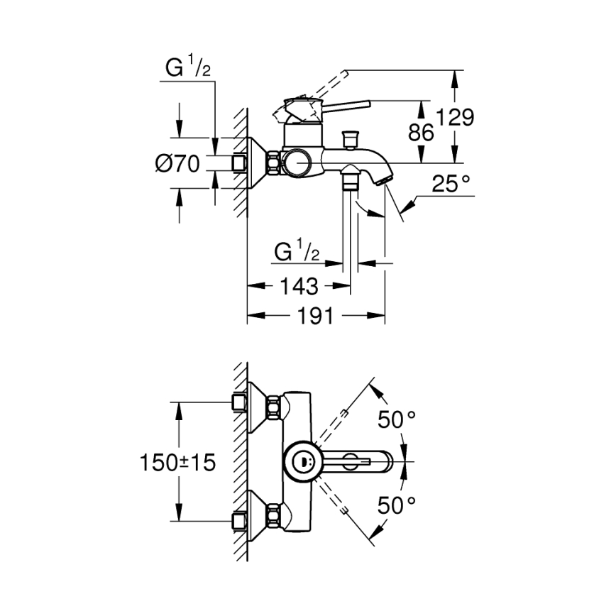 GROHE 23787000 - Badkarsblandare START CLASSIC DN 15, blank krom