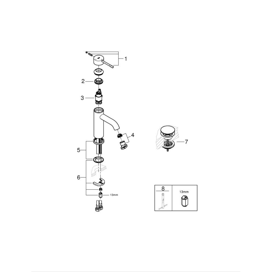 GROHE 23797001 - Tvättställsblandare ESSENCE, storlek S, blank krom