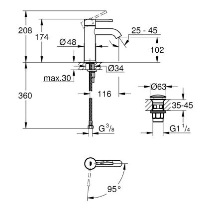GROHE 23797001 - Tvättställsblandare ESSENCE, storlek S, blank krom
