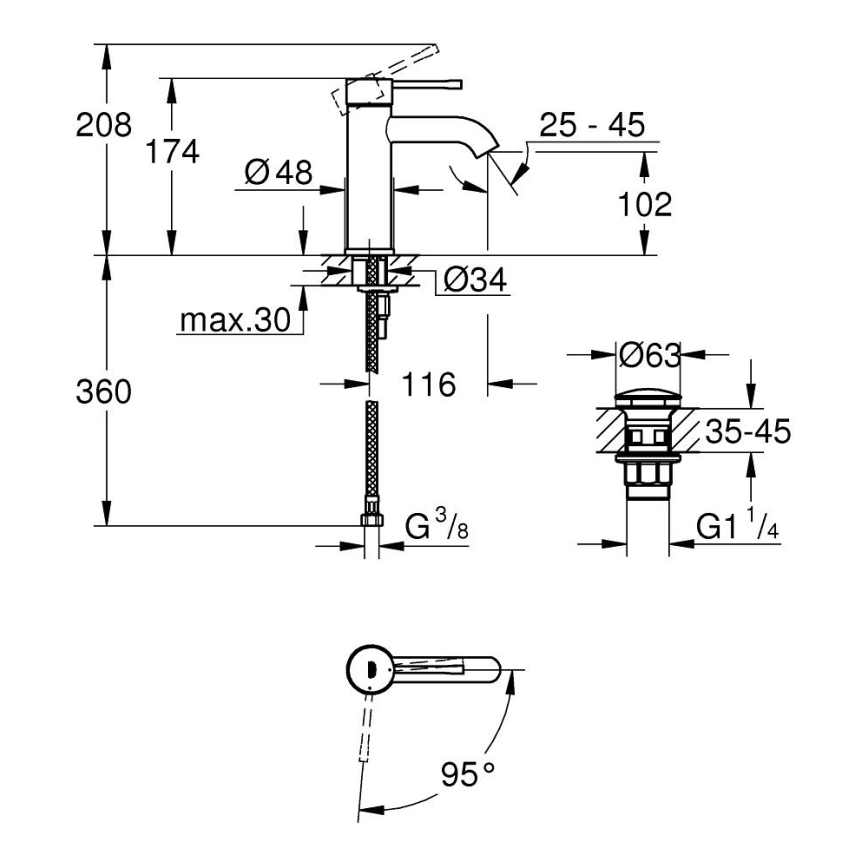 GROHE 23797001 - Tvättställsblandare ESSENCE, storlek S, blank krom