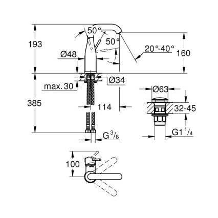 GROHE 23798001 - Tvättställsblandare ESSENCE DN 15, storlek M, polerad krom