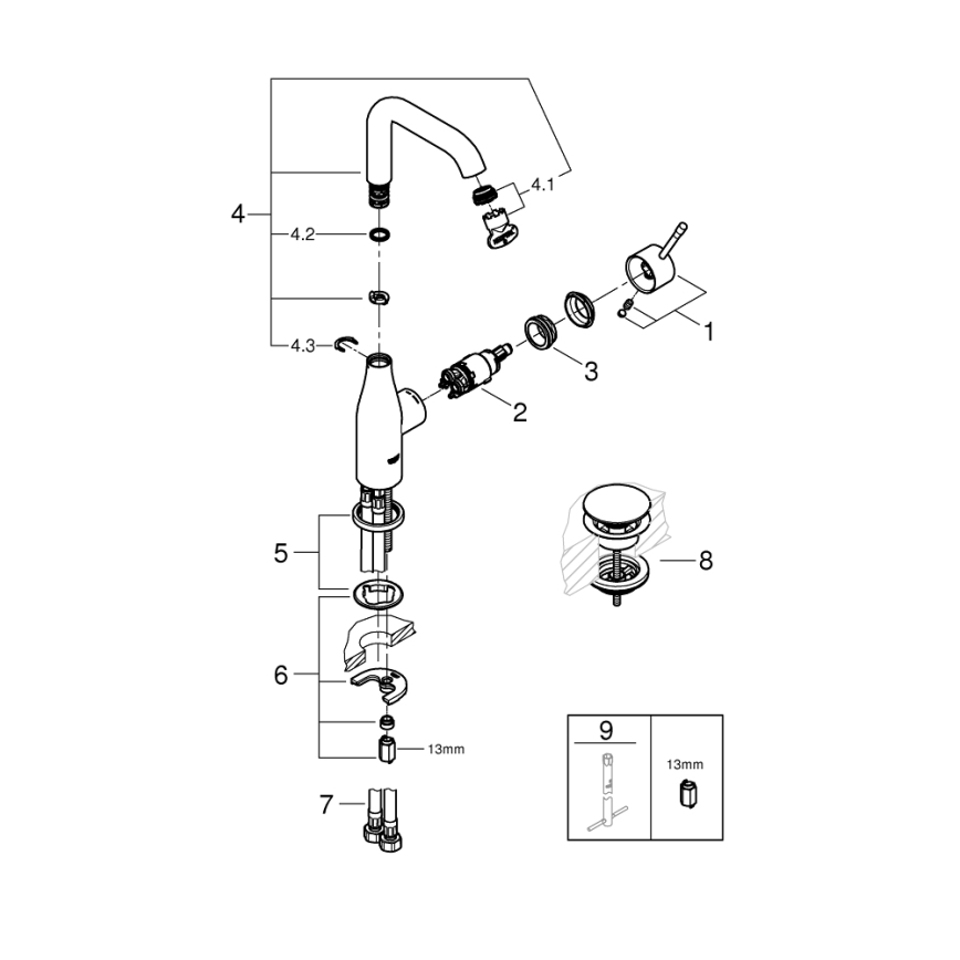 GROHE 23799001 - Tvättställsblandare ESSENCE, storlek L, blank krom