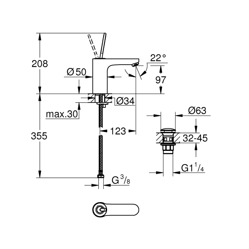 GROHE 23800000 - Tvättställsblandare GET, storlek M, blank krom