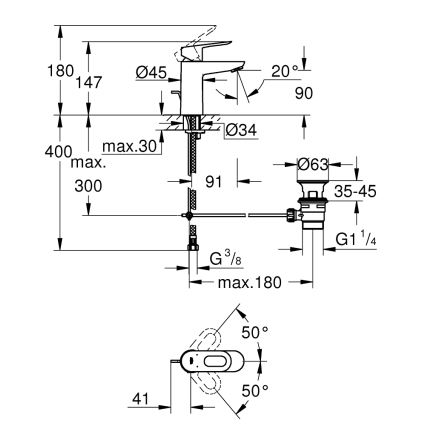 GROHE 23803000 - EUROSMART tvättställsblandare, blank krom