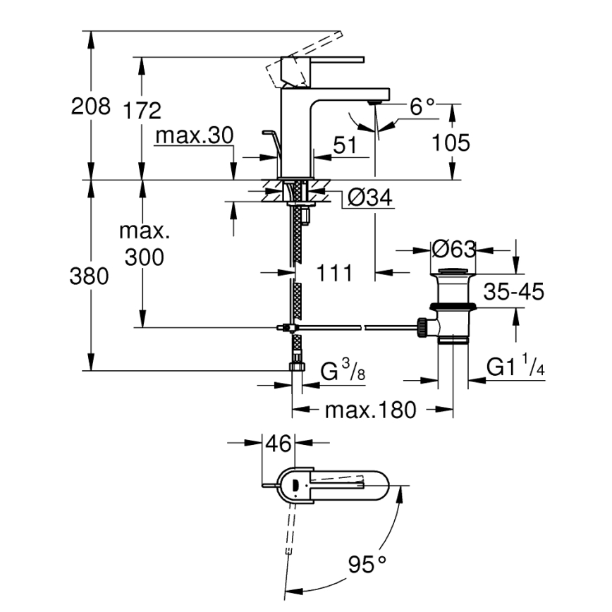 GROHE 23870003 - Tvättställsblandare PLUS storlek S blank krom