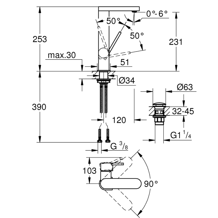 GROHE 23873003 - Tvättställsblandare PLUS storlek L blank krom