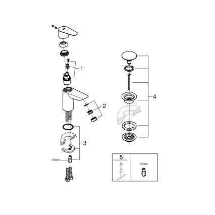 GROHE 23900001 - Tvättställsblandare START EDGE, storlek S, polerad krom