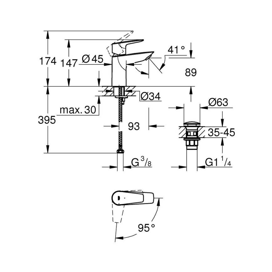 GROHE 23900001 - Tvättställsblandare START EDGE, storlek S, polerad krom