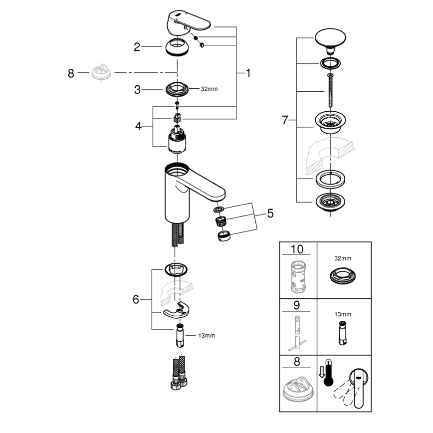 GROHE 23926000 - Tvättställsblandare DN 15, storlek M, polerad krom