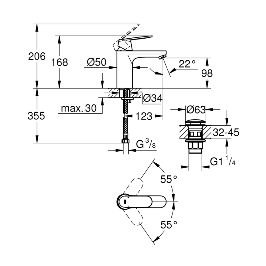 GROHE 23926000 - Tvättställsblandare DN 15, storlek M, polerad krom