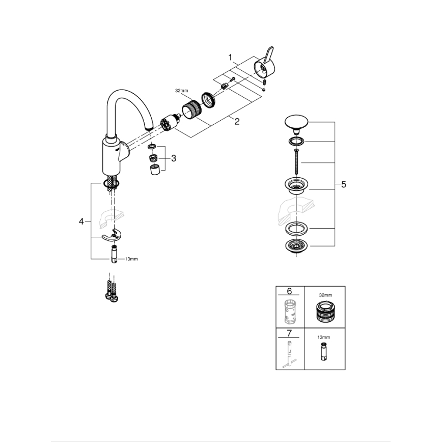 GROHE 23933001 - Tvättställsblandare EUROSMART COSMOPOLITAN storlek L krom