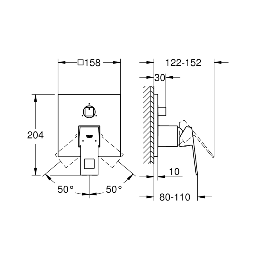 GROHE 24094000 - EUROCUBE-blandare med 3-vägsomkastare, blank krom