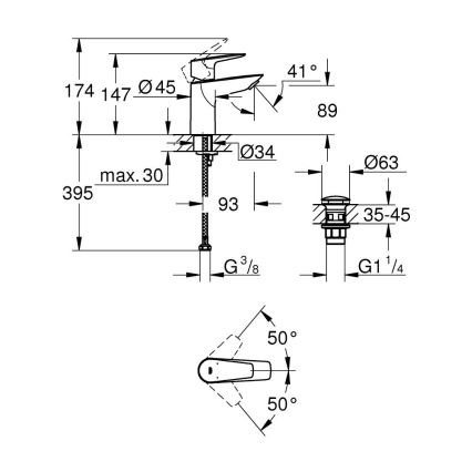 GROHE 24199001 - Tvättställsblandare START EDGE DN 15 blank krom
