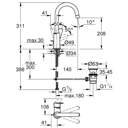 GROHE 24201001 - Tvättställsblandare DN 15, storlek L, blank krom