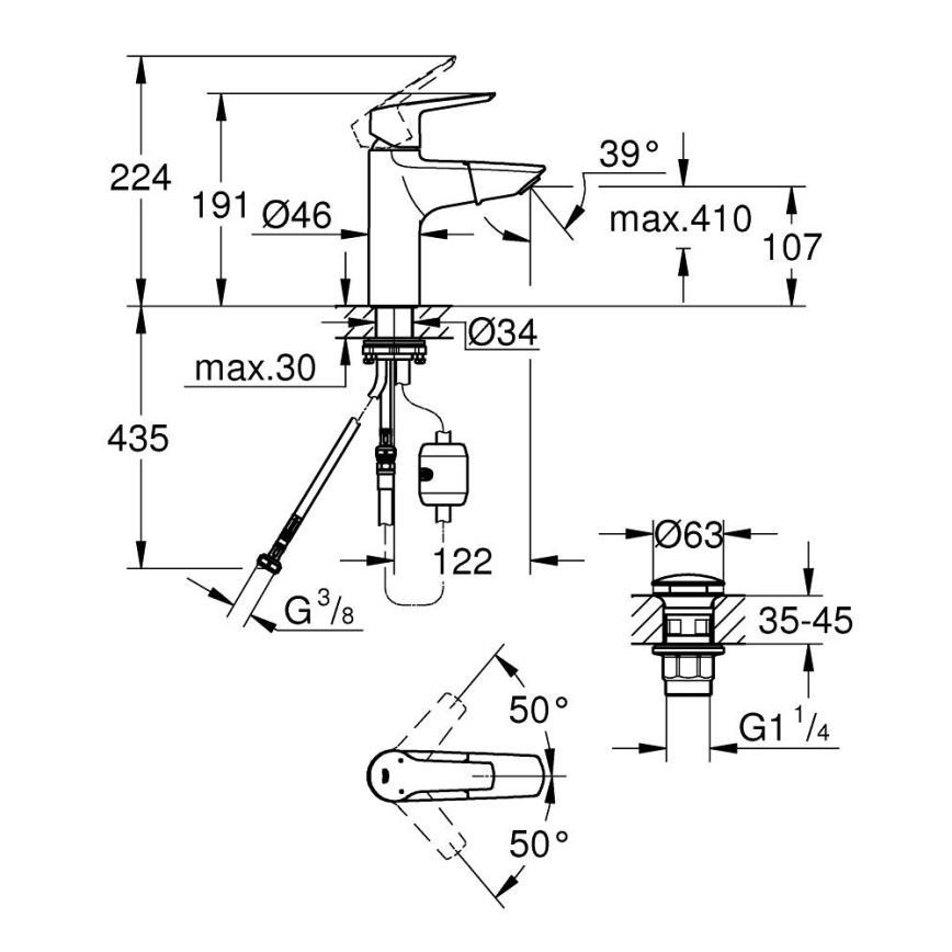 GROHE 24205003 - Tvättställsblandare START DN 15 storlek M polerad krom