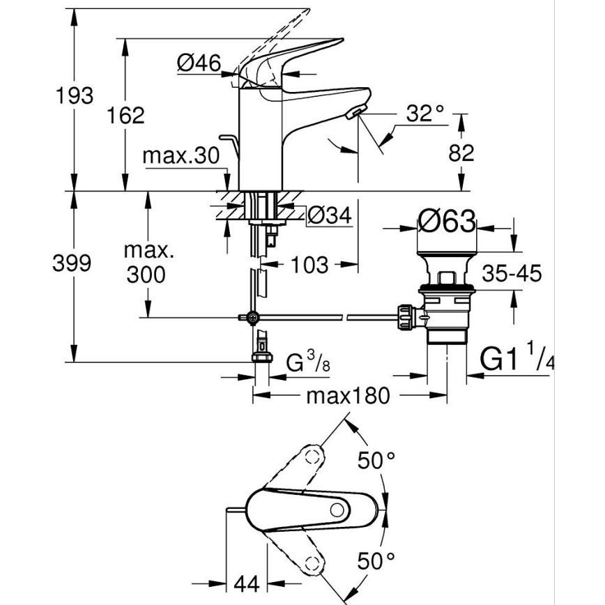 GROHE 24316001 - Tvättställsblandare SWIFT DN 15, blank krom