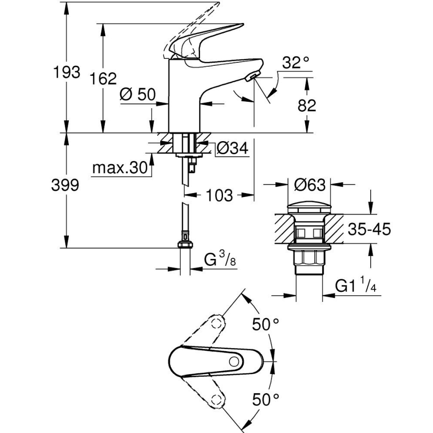 GROHE 24318001 - Tvättställsblandare SWIFT 162 mm, polerad krom