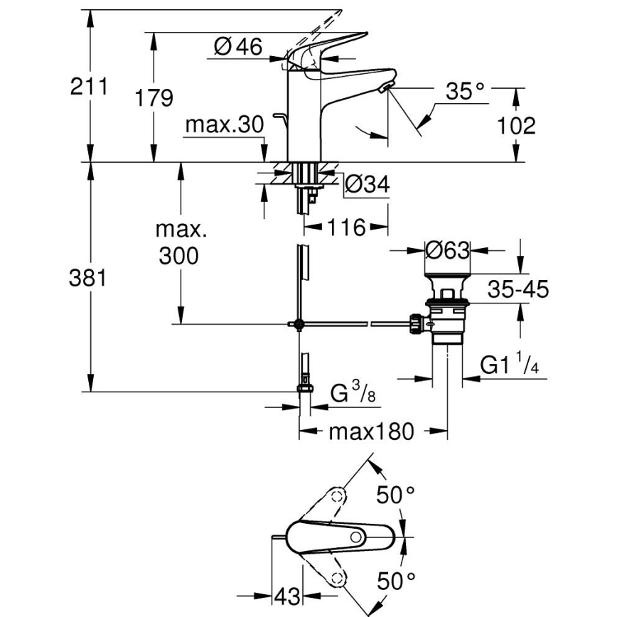 GROHE 24325001 - Tvättställsblandare SWIFT DN 15 storlek M blank krom