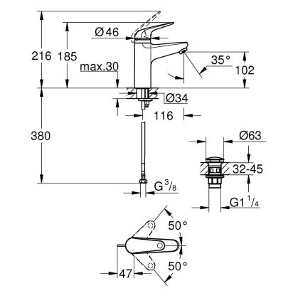 GROHE 24327001 - SWIFT tvättställsblandare, storlek M, polerad krom