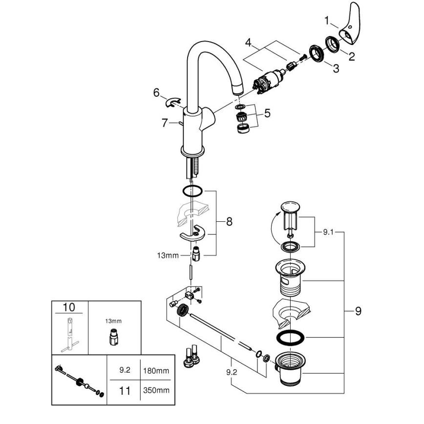 GROHE 24330001 - Tvättställsblandare EUROSMART, storlek L, polerad krom