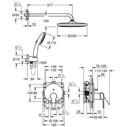 GROHE 25292000 - Infällt duschsystem START VITALIO START 250 krom
