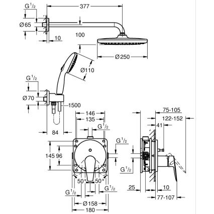 GROHE 25293000 - Duschset START EDGE 250 mm blank krom