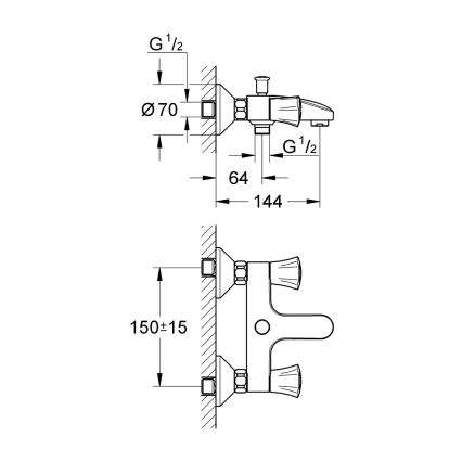 GROHE 25450001 - Badkarsblandare COSTA L DN 15 blank krom