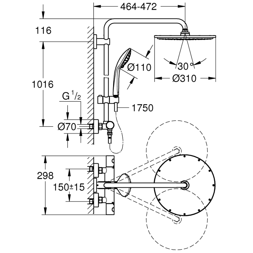 GROHE 26075AL0 - Duschsystem EUPHORIA SYSTEM 310 450 mm grafit