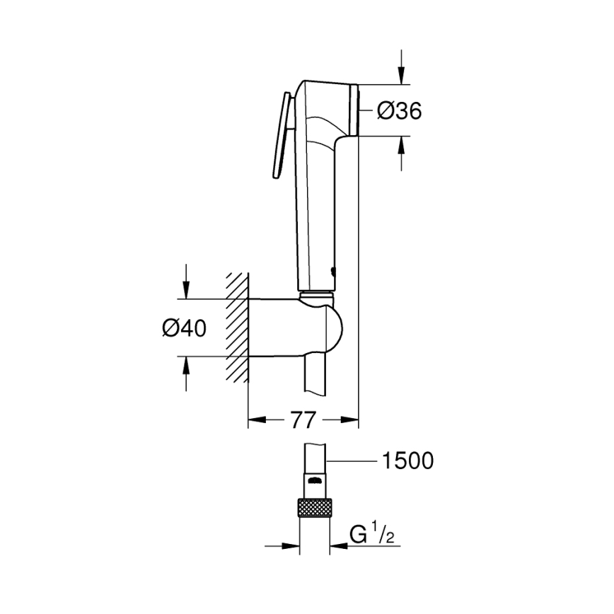 GROHE 26353000 - Bidetdusch TEMPESTA-F 30 med hållare och 150 cm slang, krom