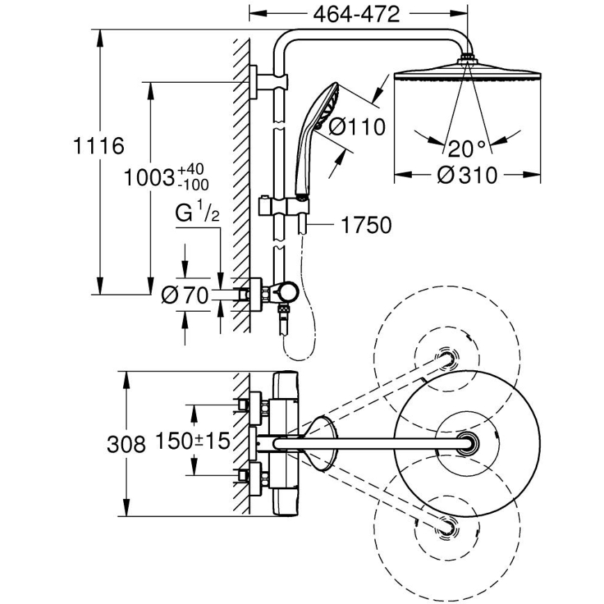 GROHE 26400001 - Duschsystem VITALIO JOY SYSTEM 310 450 mm polerad krom