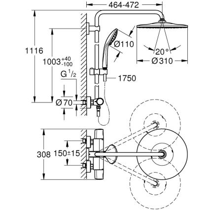 GROHE 26400001 - Duschsystem VITALIO JOY SYSTEM 310 450 mm polerat krom