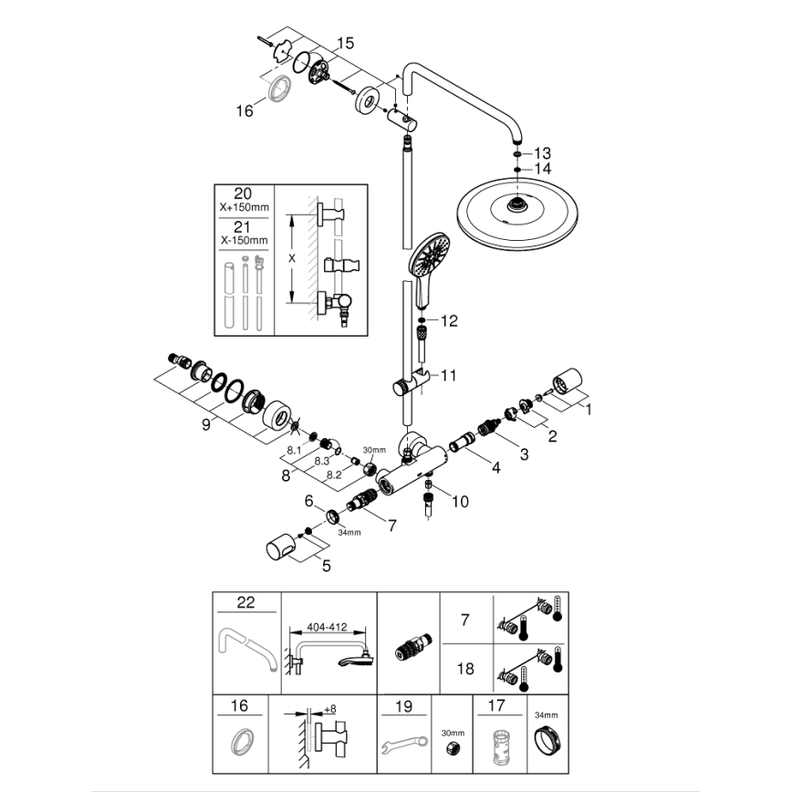 GROHE 26648000 - Duschsystem RAINSHOWER SMARTACTIVE 310, 450 mm, blank krom