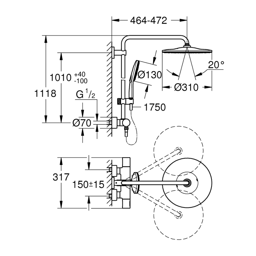 GROHE 26648000 - Duschsystem RAINSHOWER SMARTACTIVE 310 450 mm polerad krom