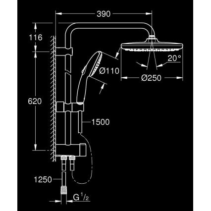 GROHE 266802431 - Duschsystem VITALIO START SYSTEM 250 390 mm svart