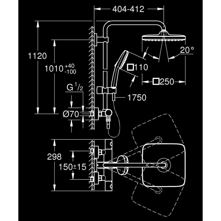 GROHE 26697001 - Duschsystem VITALIO COMFORT 250 250 × 250 mm polerad krom