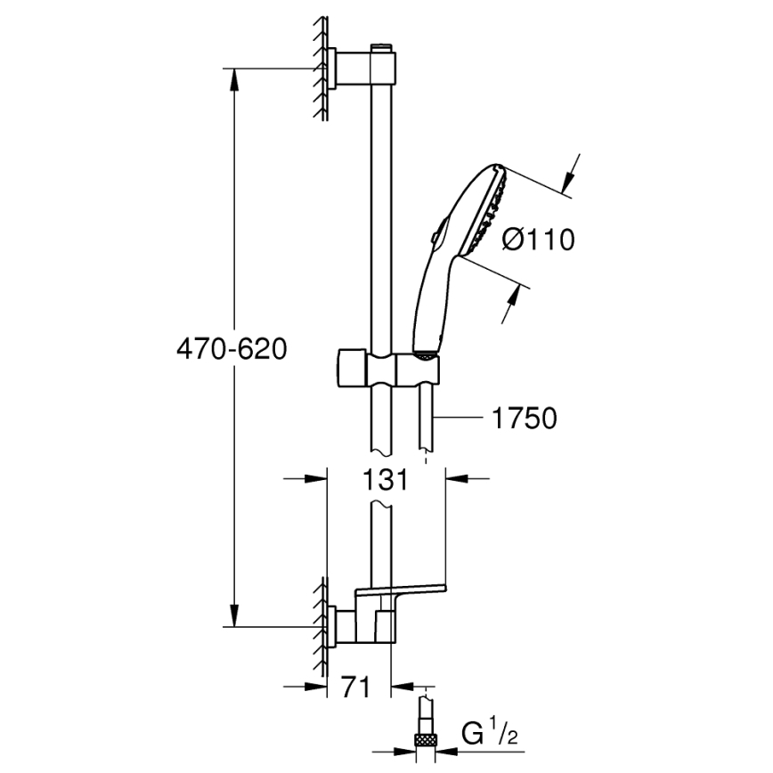 GROHE 26952001 - Duschset VITALIO START 110 600 mm blank krom