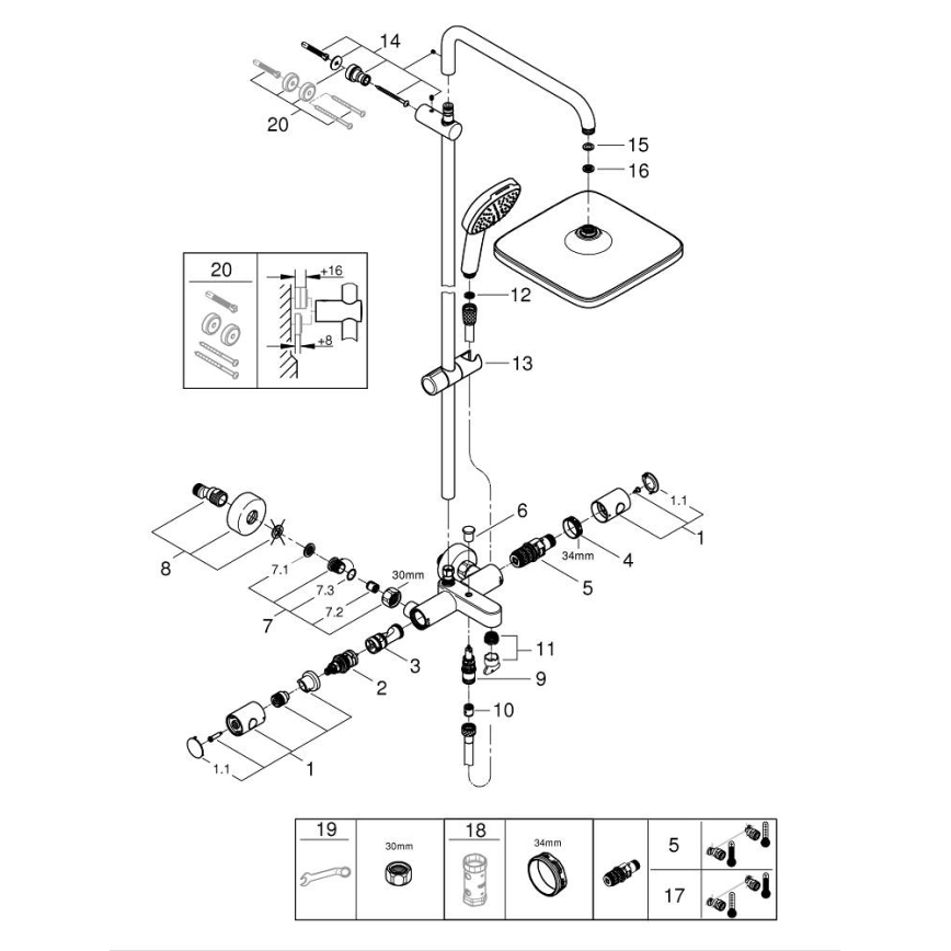 GROHE 26984001 - Duschsystem VITALIO COMFORT 390 mm, blank krom