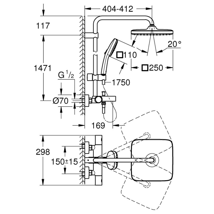 GROHE 26984001 - Duschsystem VITALIO COMFORT 390 mm polerad krom