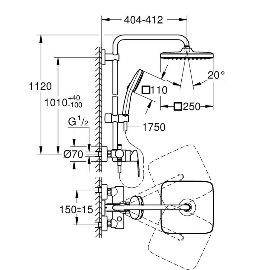 GROHE 26985001 - Duschsystem VITALIO COMFORT 250 250 × 250 mm blank krom