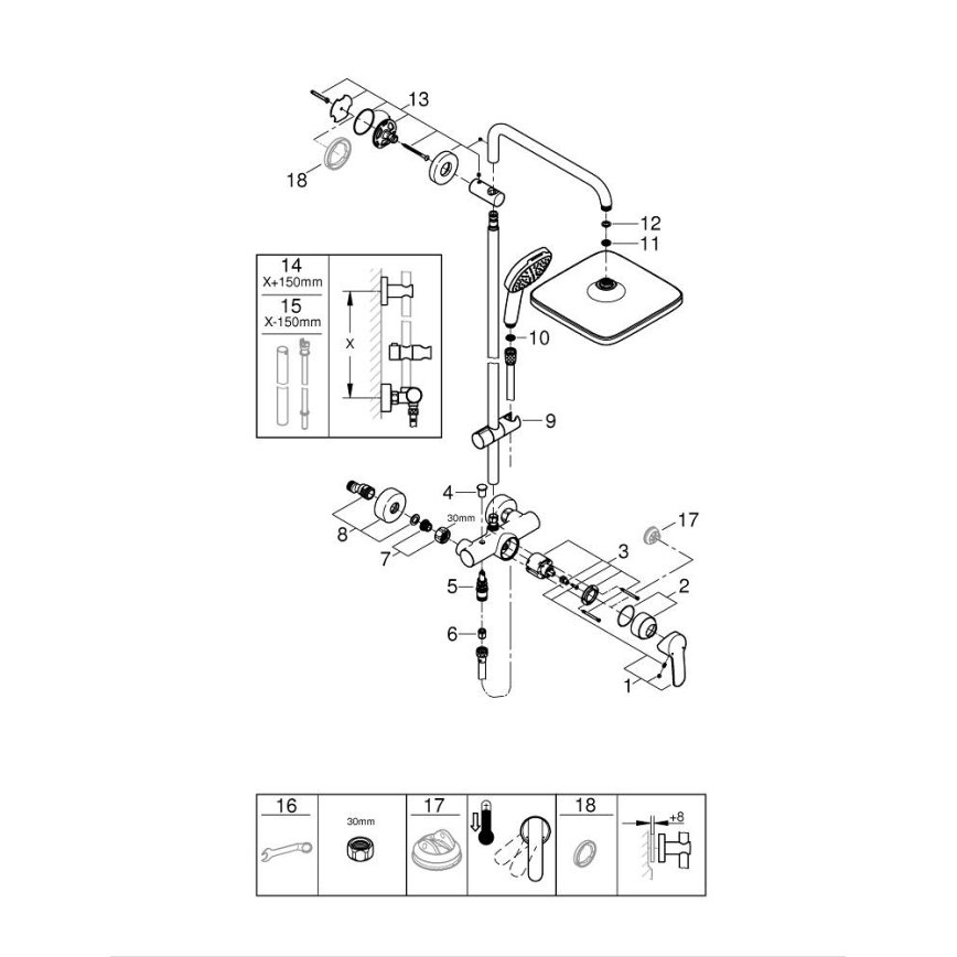 GROHE 26985001 - Duschsystem VITALIO COMFORT 250 250 × 250 mm polerad krom
