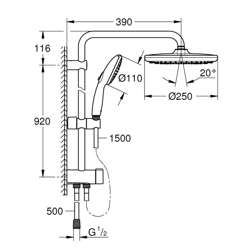 GROHE 26989001 - Duschsystem VITALIO START SYSTEM 250 390 mm blank krom