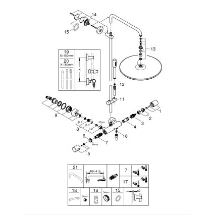 GROHE 27174001 - Duschsystem RAINSHOWER SYSTEM 400 450 mm blank krom