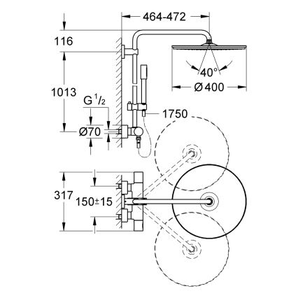 GROHE 27174001 - Duschsystem RAINSHOWER SYSTEM 400 450 mm blank krom
