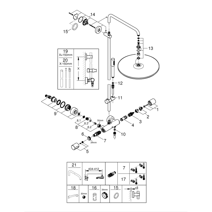 GROHE 27174001 - Duschsystem RAINSHOWER SYSTEM 400 450 mm polerad krom