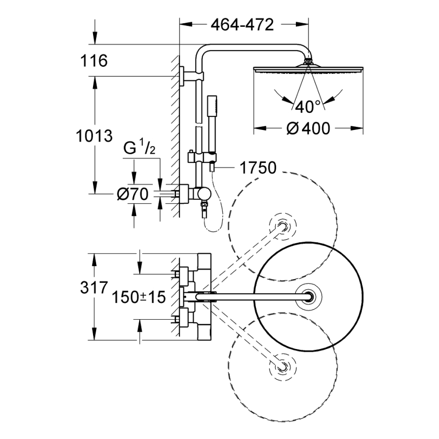 GROHE 27174001 - Duschsystem RAINSHOWER SYSTEM 400 450 mm polerad krom