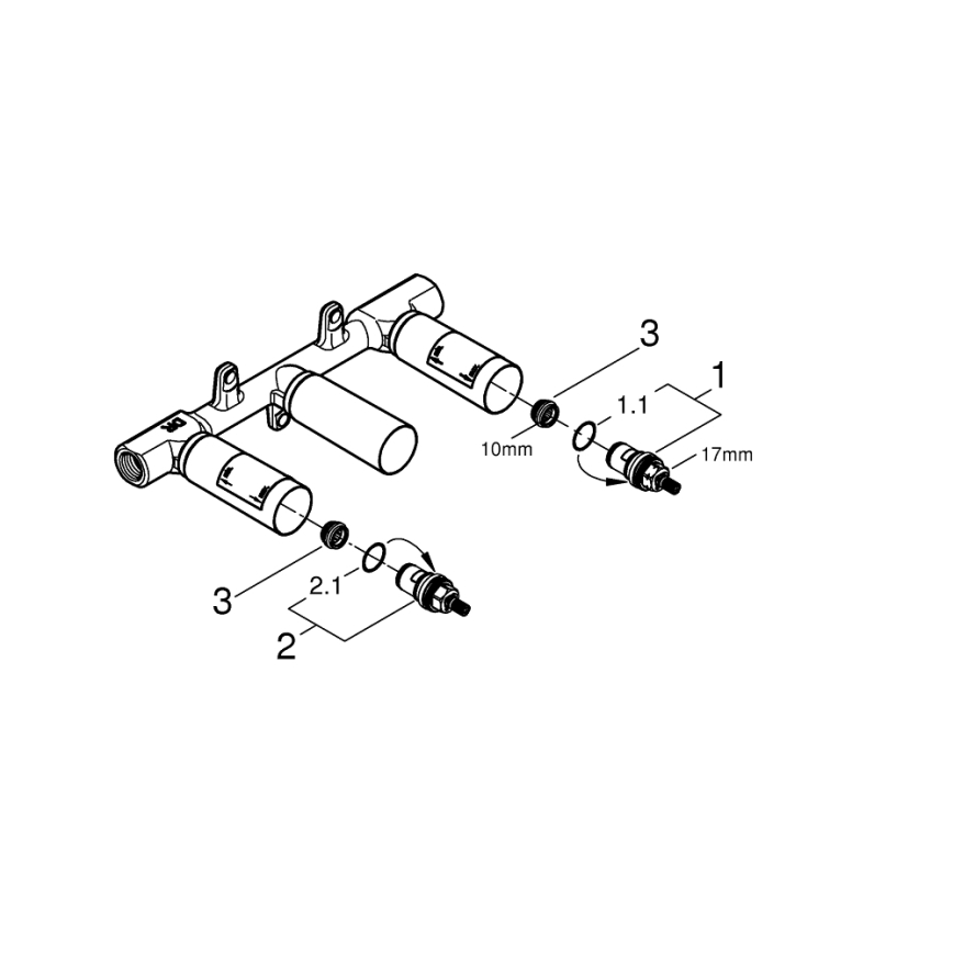 GROHE 29025002 - Universell inbyggnadskropp i mässing för 3-håls tvättställsblandare
