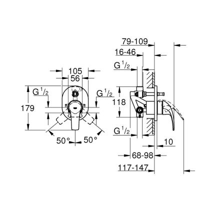 GROHE 29043000 - EUROCUBE badkarsblandare, polerad krom